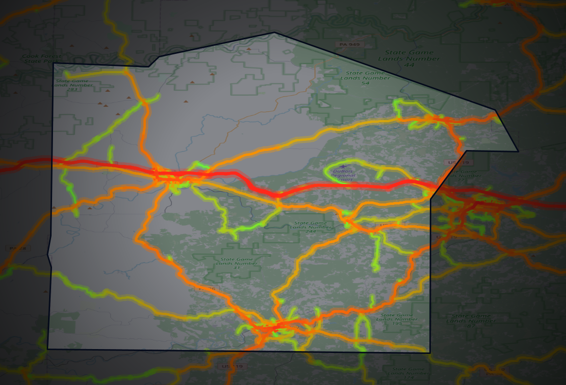Traffic map of Jefferson, Pennsylvania