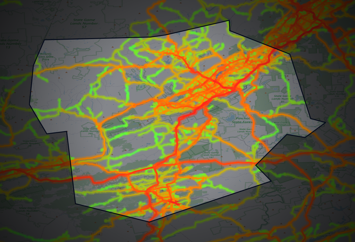 Traffic map of Luzerne, Pennsylvania