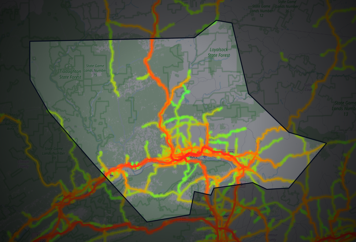 Traffic map of Lycoming, Pennsylvania