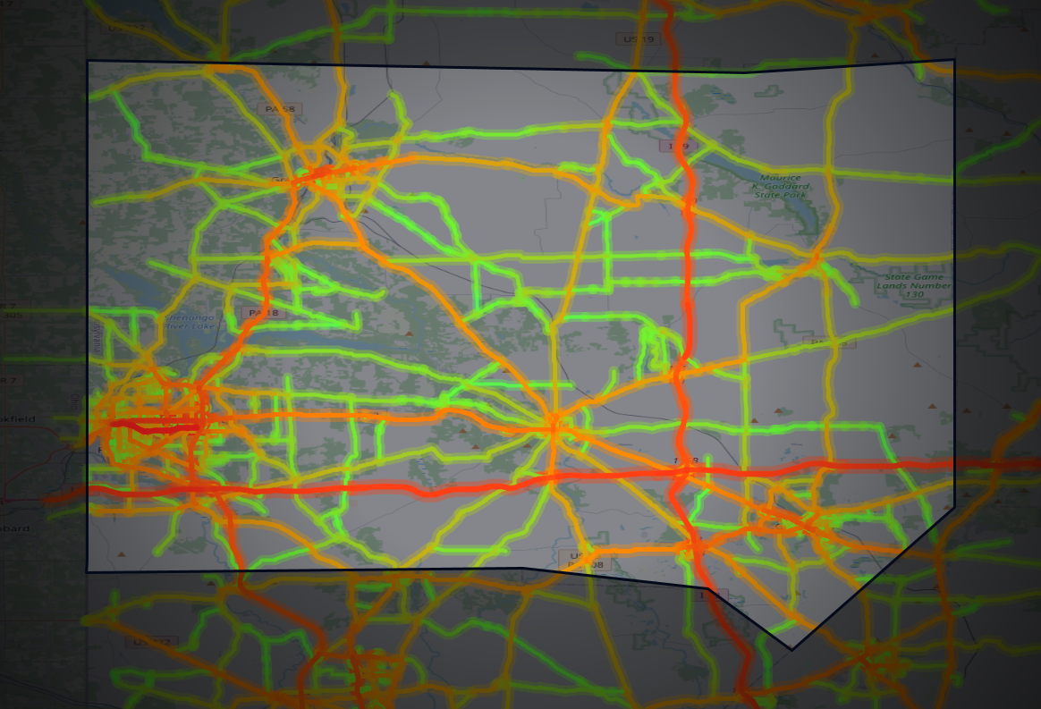 Traffic map of Mercer, Pennsylvania