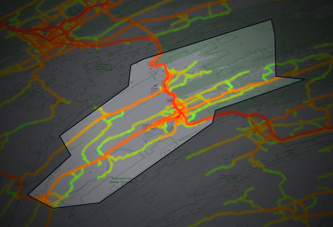 Traffic map of Mifflin, Pennsylvania