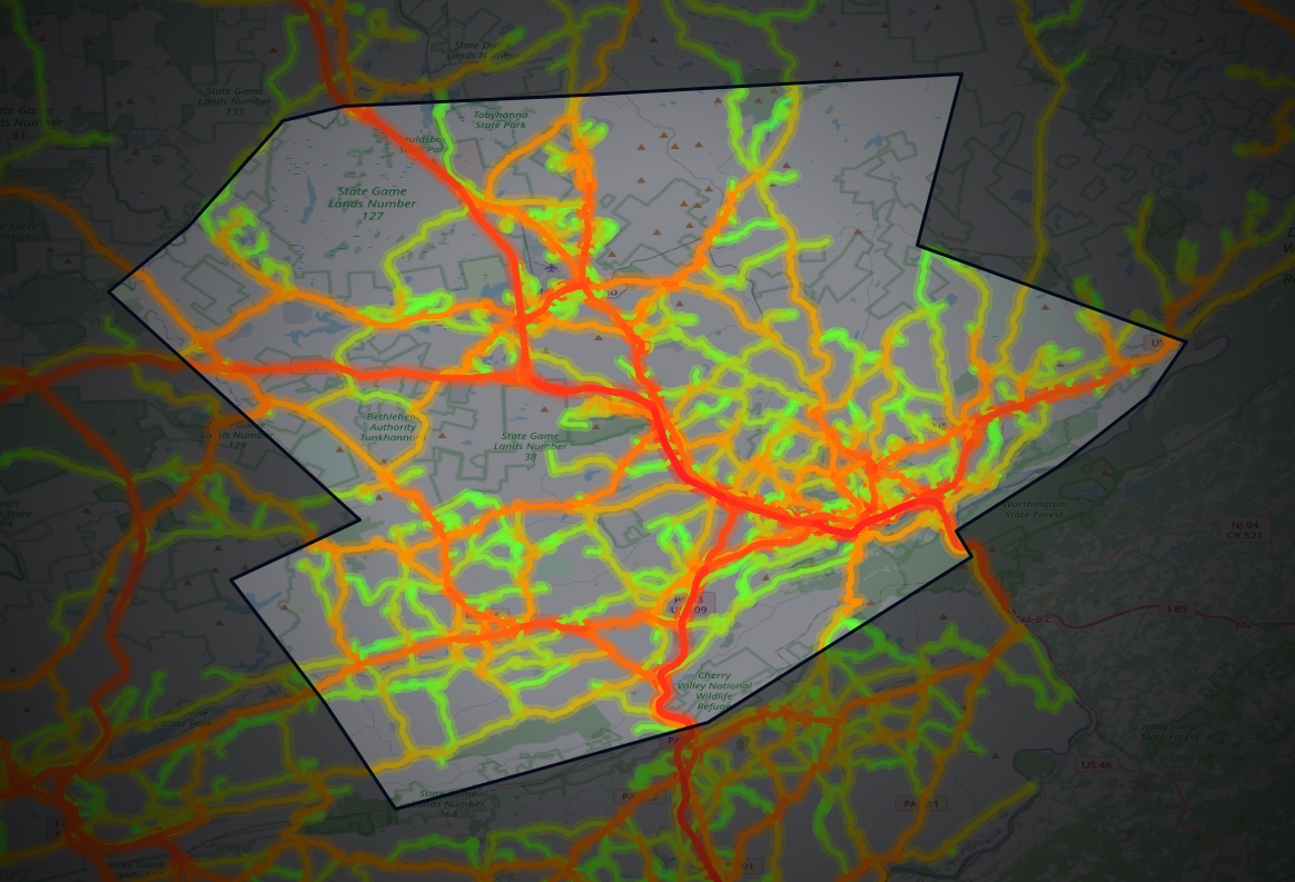 Traffic map of Monroe, Pennsylvania