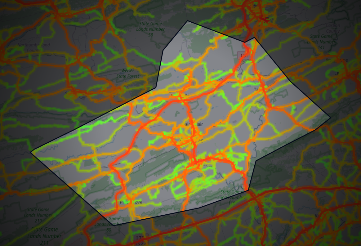Traffic map of Schuylkill, Pennsylvania