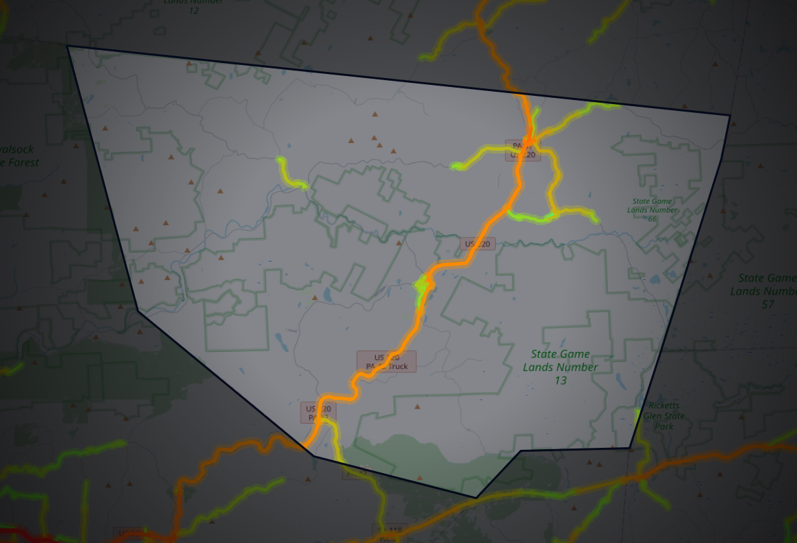 Traffic map of Sullivan, Pennsylvania