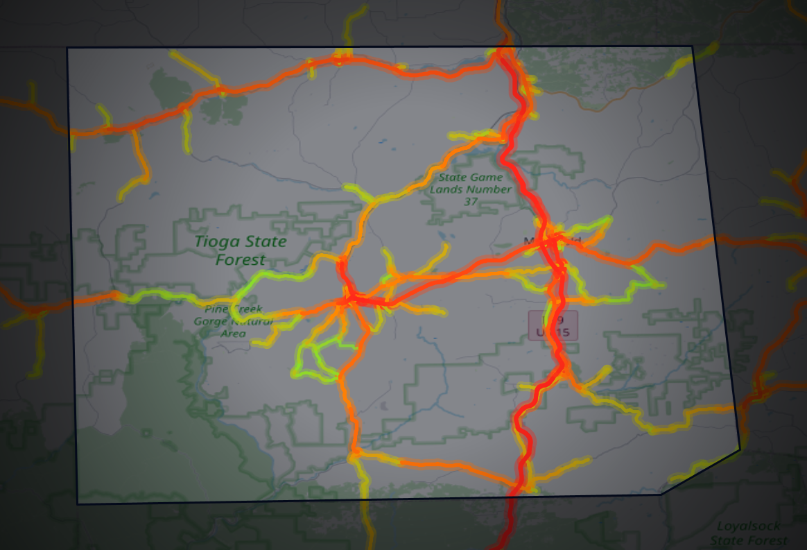 Traffic map of Tioga, Pennsylvania