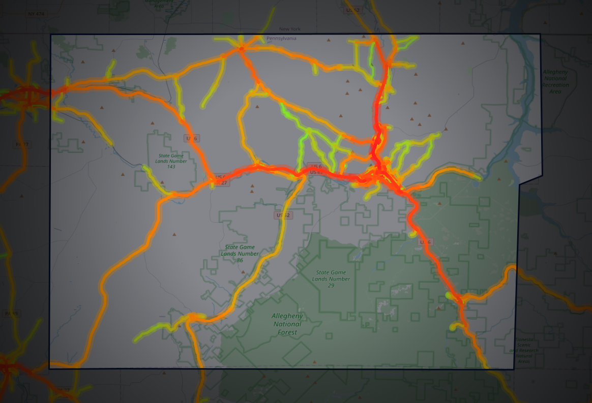 Traffic map of Warren, Pennsylvania