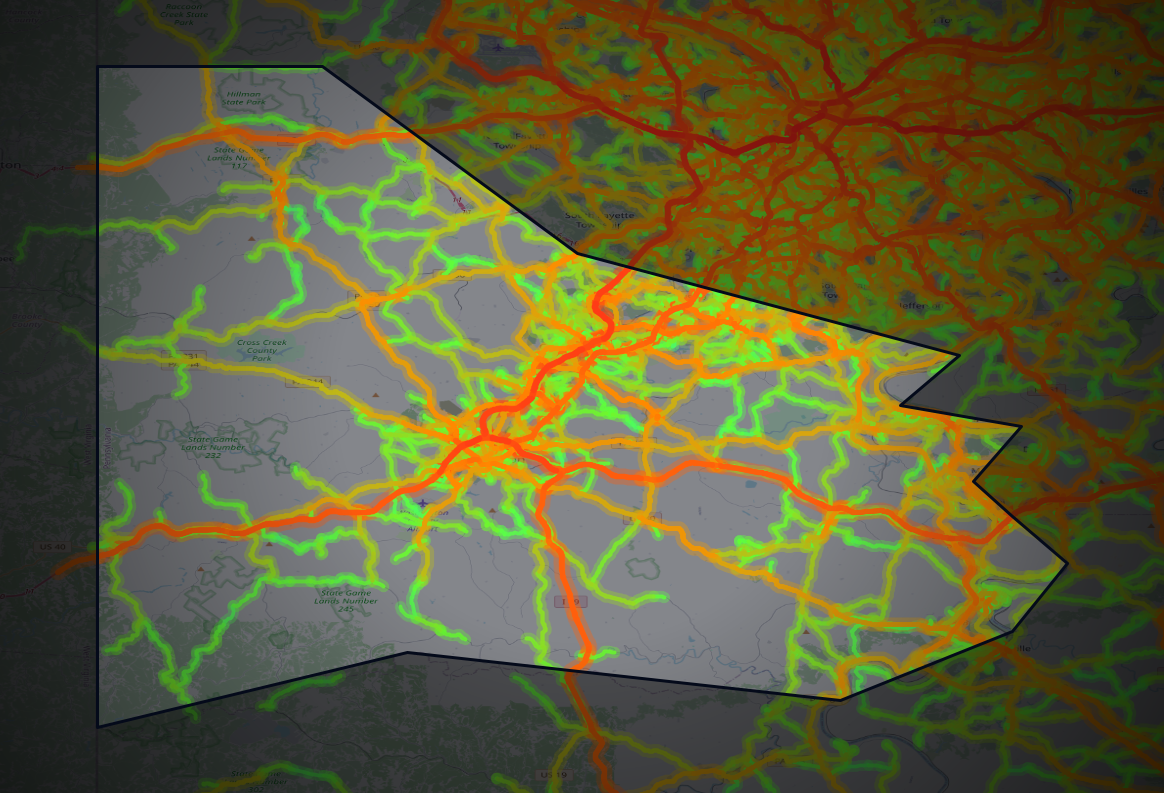 Traffic map of Washington, Pennsylvania