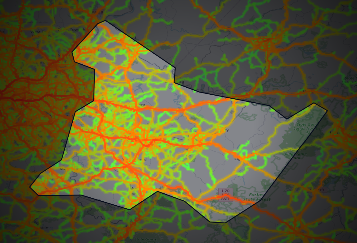 Traffic map of Westmoreland, Pennsylvania