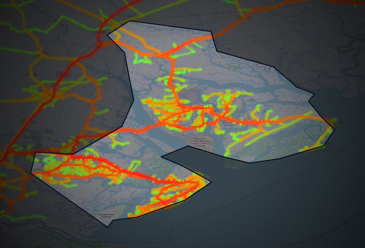 Traffic map of Beaufort, South Carolina