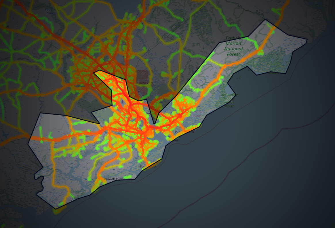 Traffic map of Charleston, South Carolina