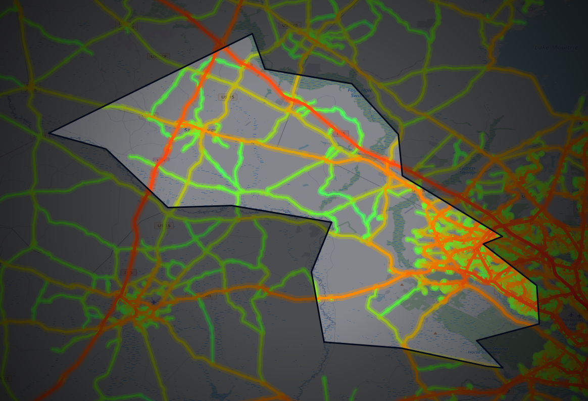 Traffic map of Dorchester, South Carolina