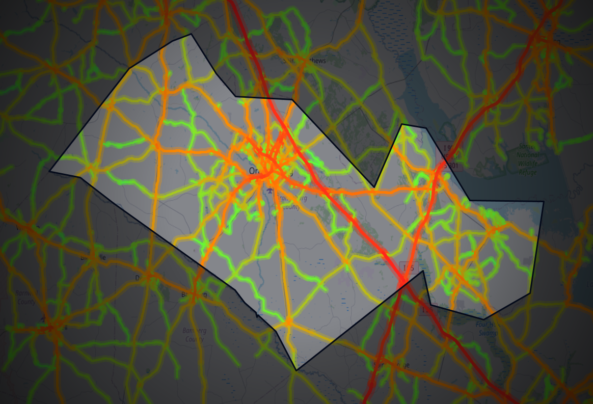 Traffic map of Orangeburg, South Carolina