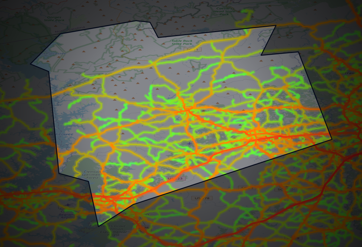 Traffic map of Pickens, South Carolina