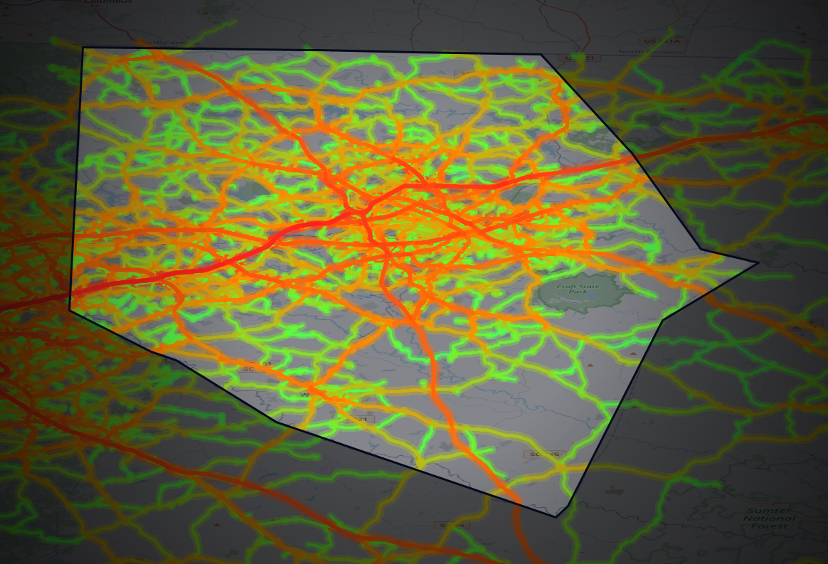 Traffic map of Spartanburg, South Carolina
