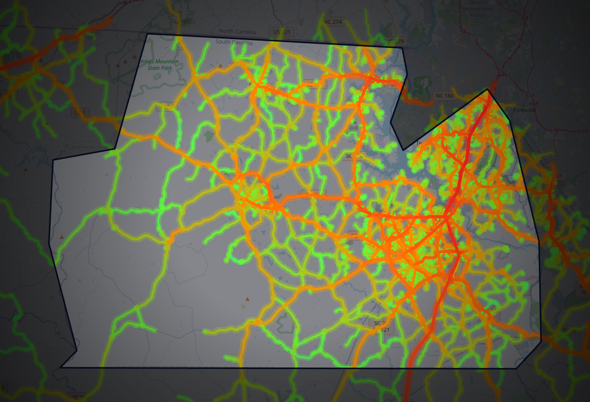 Traffic map of York, South Carolina