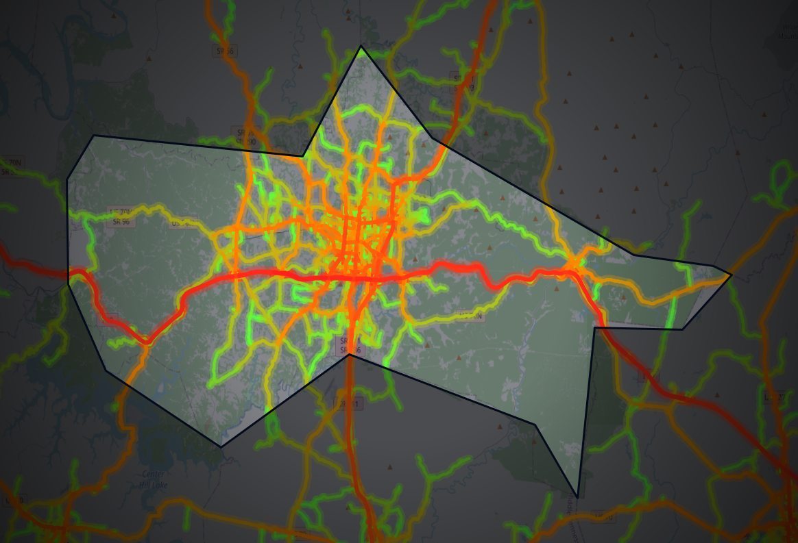 Traffic map of Putnam, Tennessee