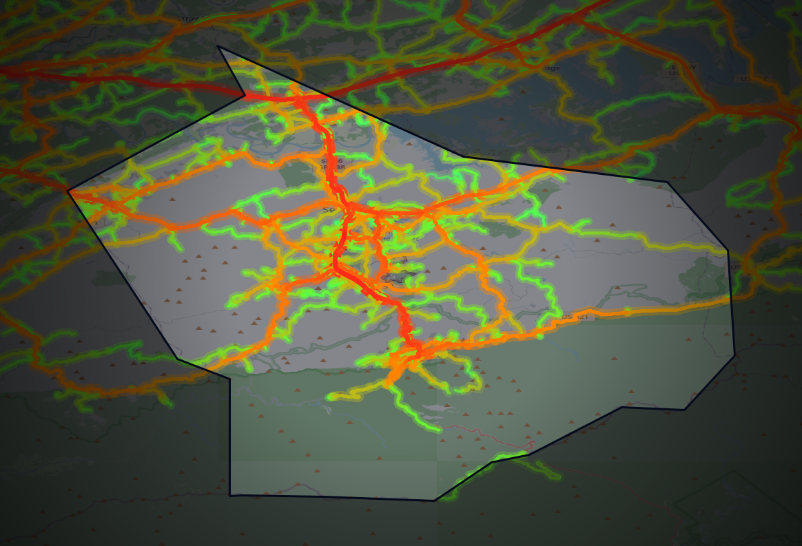Traffic map of Sevier, Tennessee