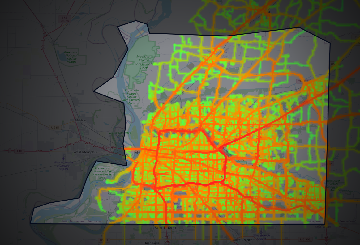 Traffic map of Shelby, Tennessee