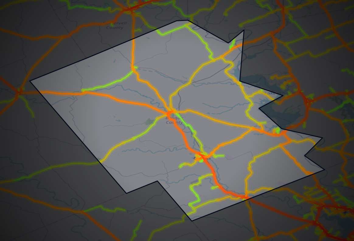 Traffic map of Bosque, Texas
