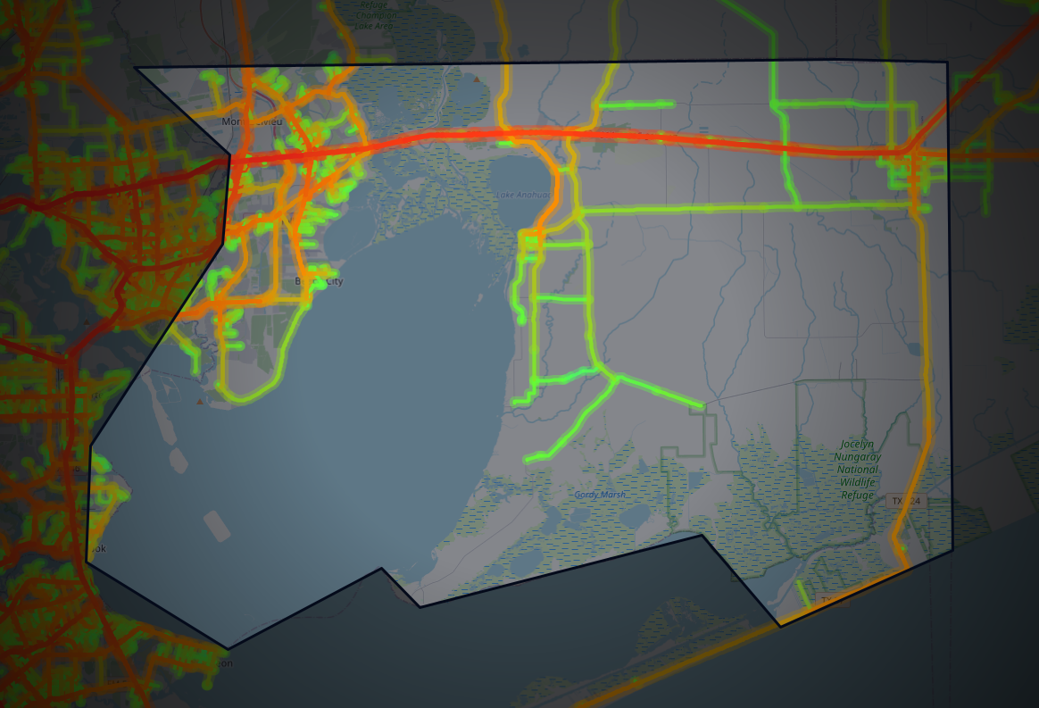 Traffic map of Chambers, Texas
