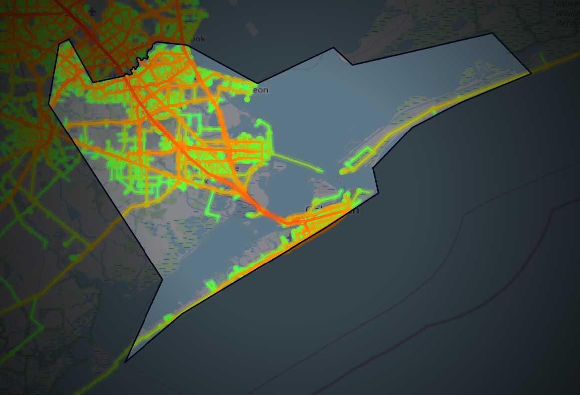 Traffic map of Galveston, Texas