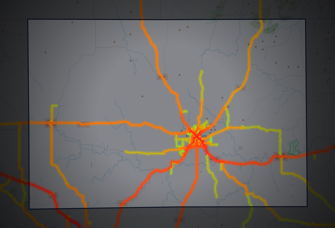 Traffic map of Gillespie, Texas