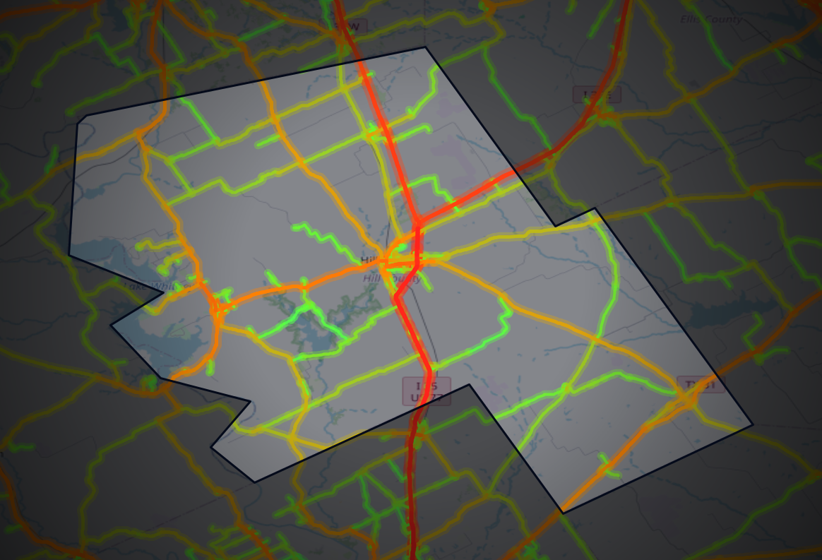 Traffic map of Hill, Texas