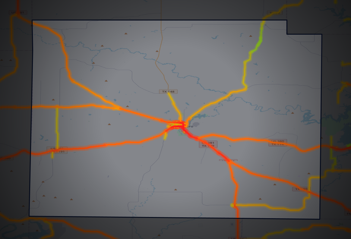 Traffic map of Jack, Texas