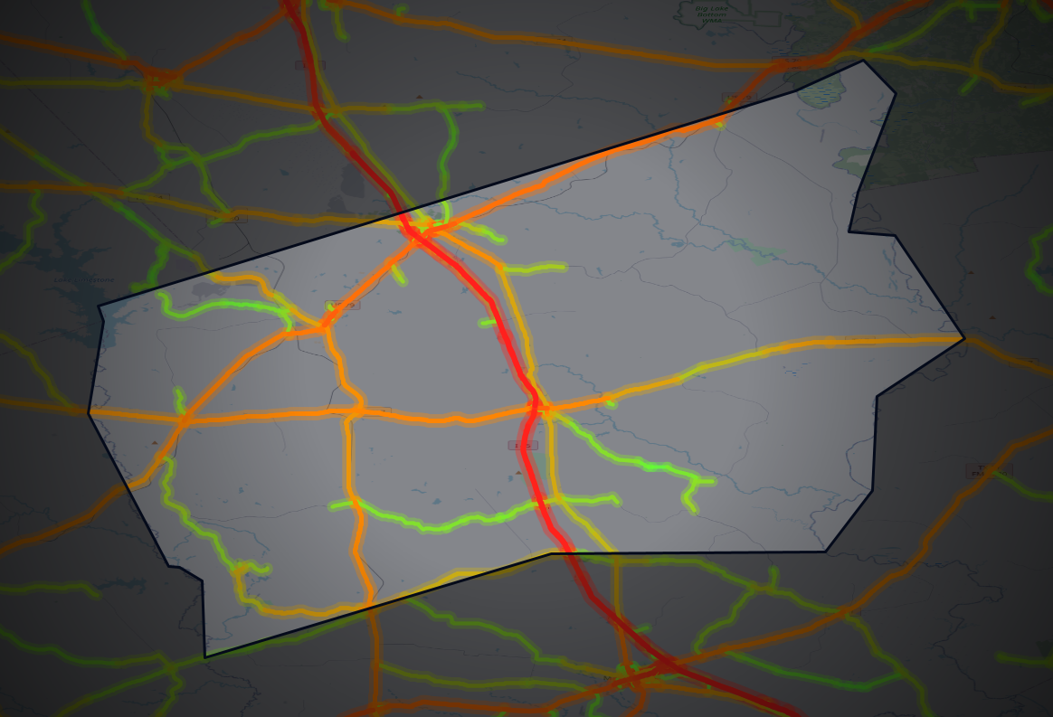 Traffic map of Leon, Texas