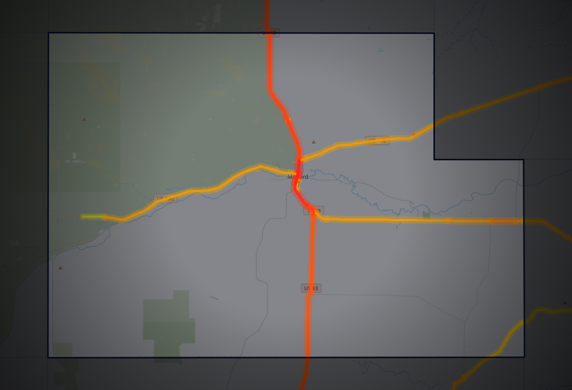 Traffic map of Menard, Texas