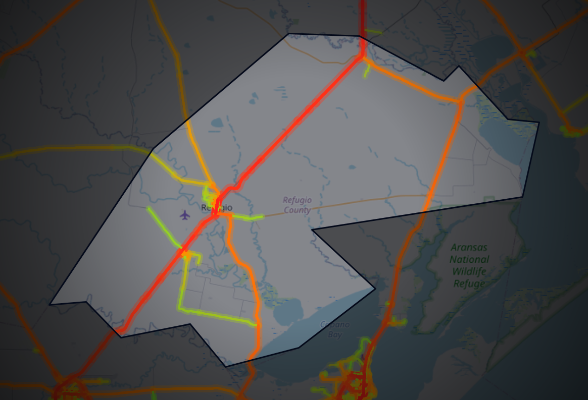 Traffic map of Refugio, Texas