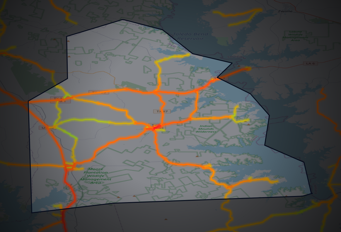 Traffic map of Sabine, Texas