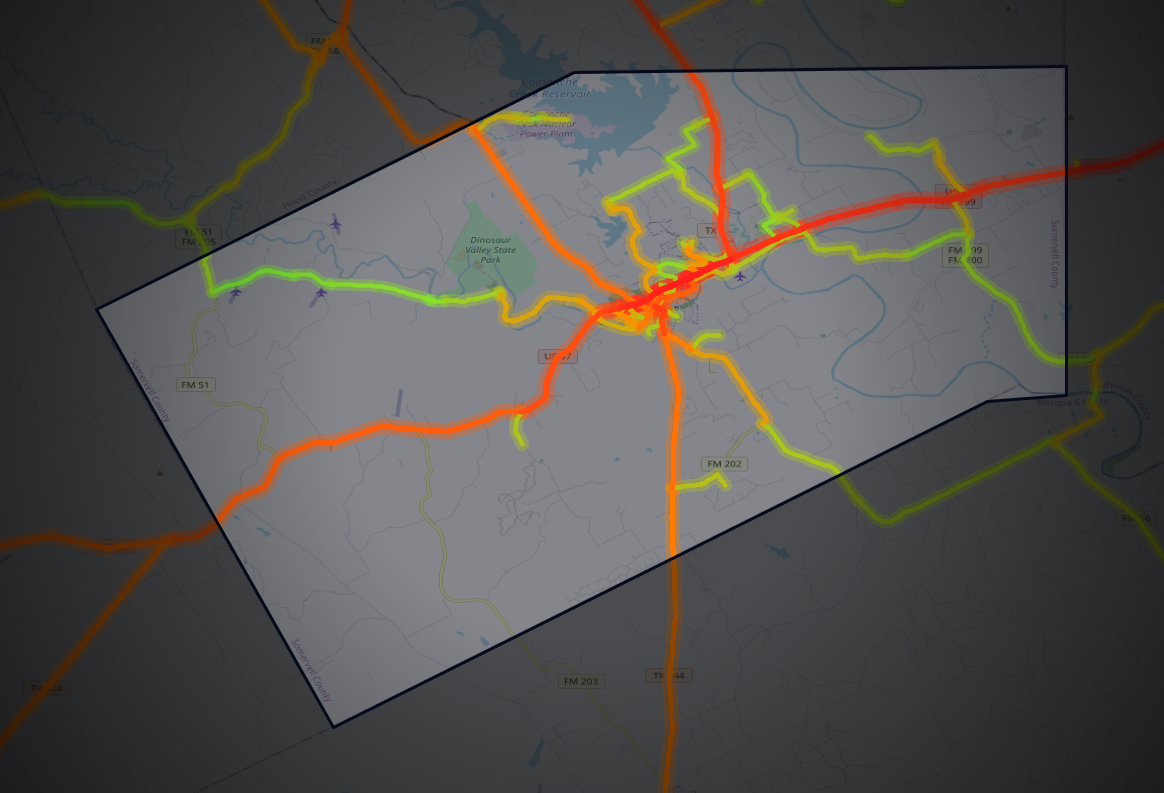 Traffic map of Somervell, Texas