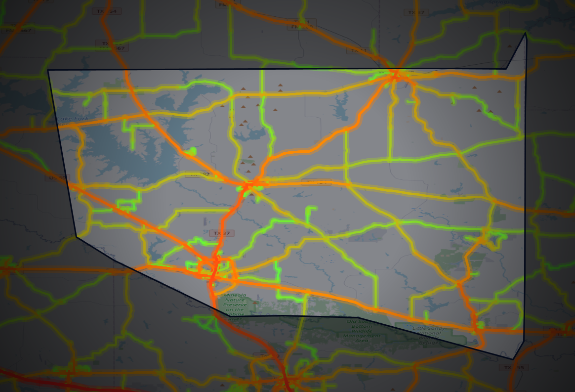 Traffic map of Wood, Texas