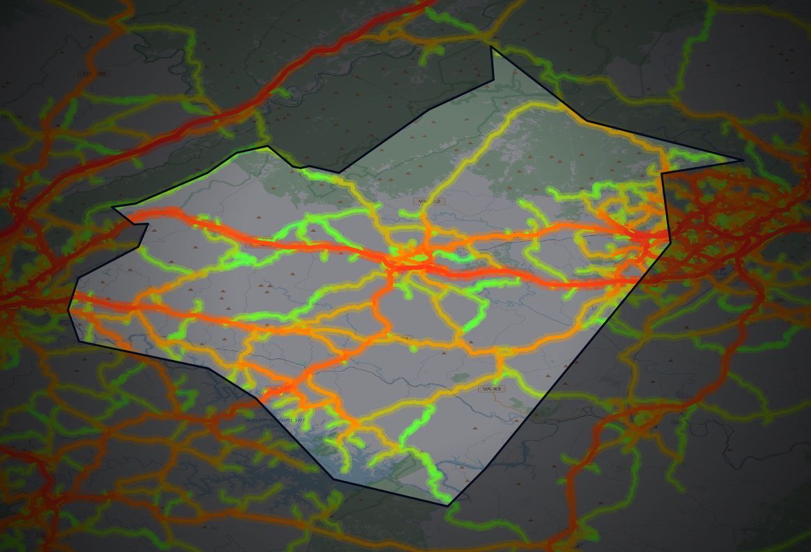 Traffic map of Bedford, Virginia