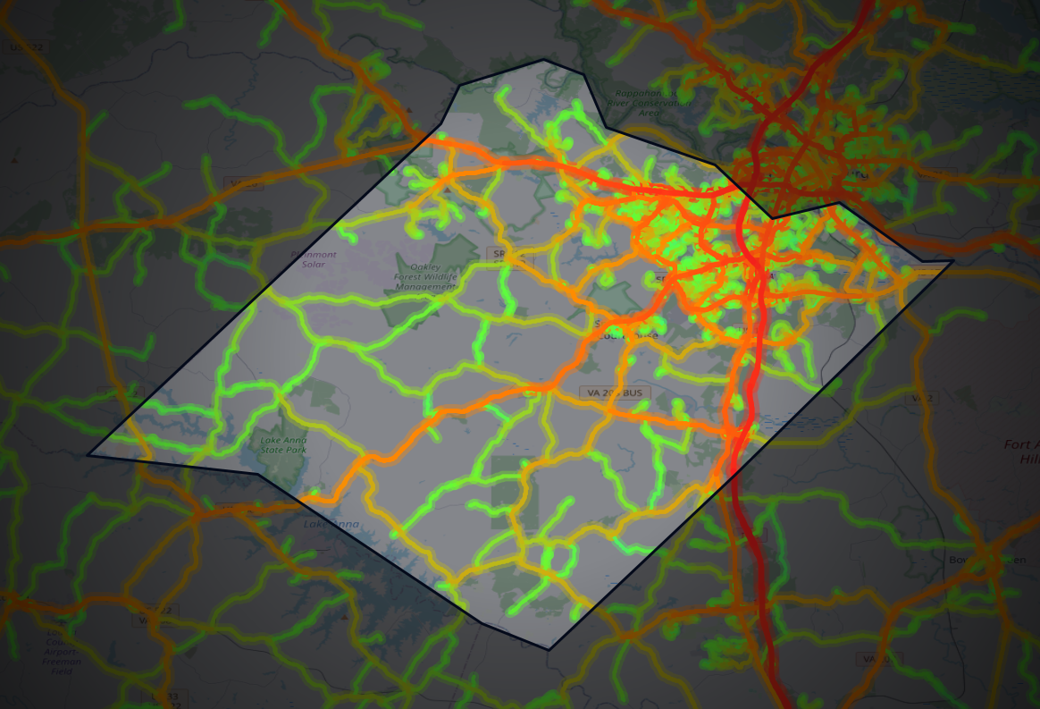 Traffic map of Spotsylvania, Virginia