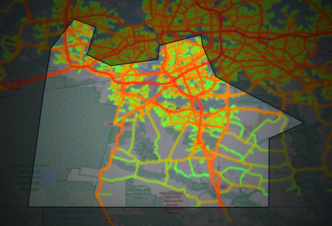 Traffic map of Chesapeake, Virginia