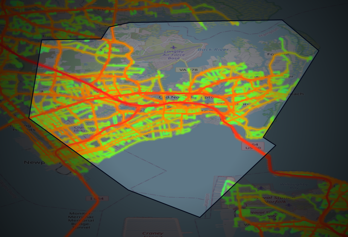 Traffic map of Hampton, Virginia