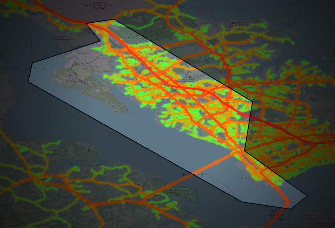 Traffic map of Newport News, Virginia