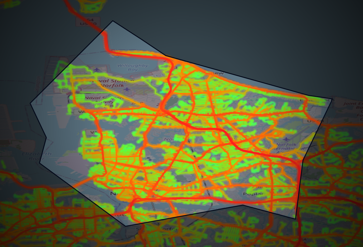 Traffic map of Norfolk, Virginia
