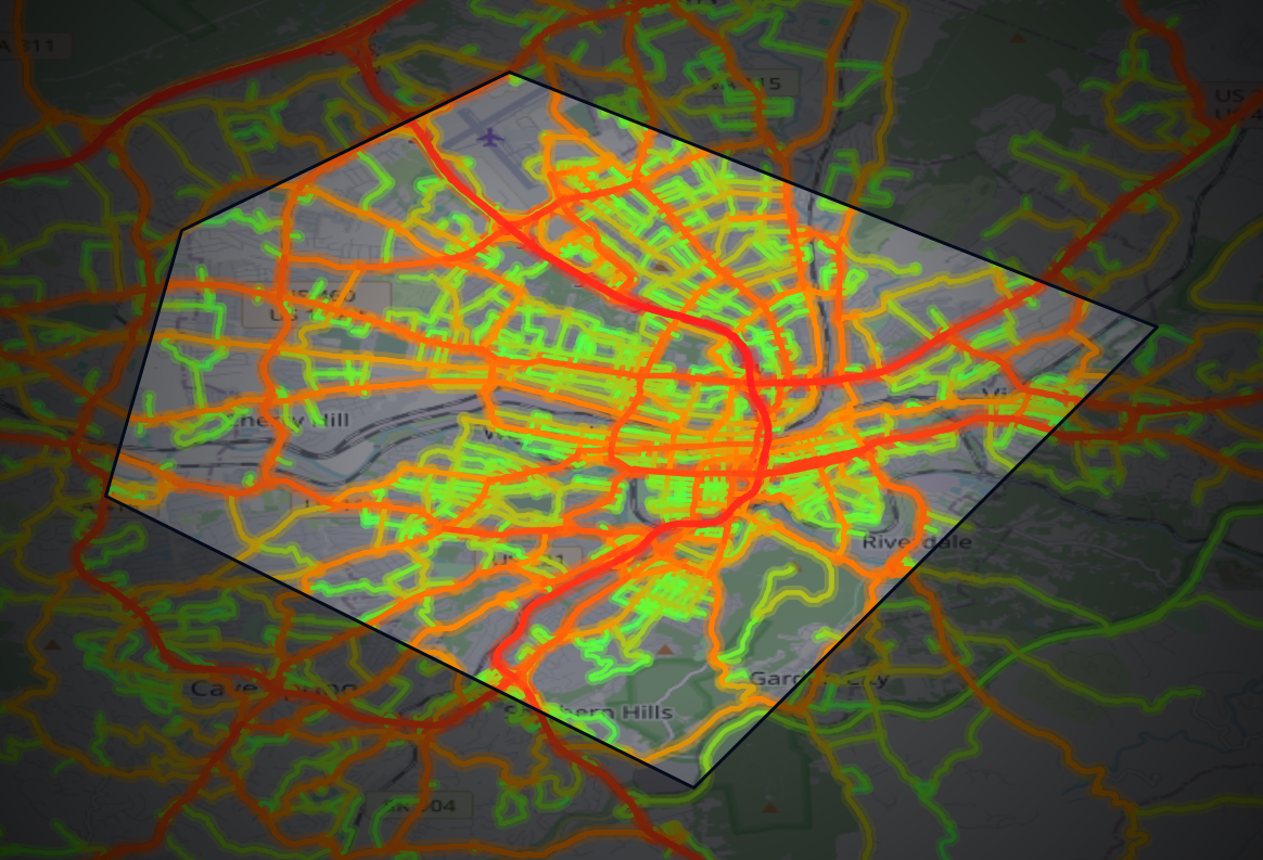 Traffic map of Roanoke, Virginia