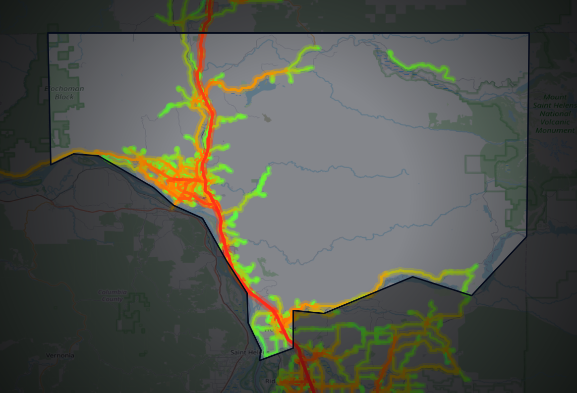 Traffic map of Cowlitz, Washington