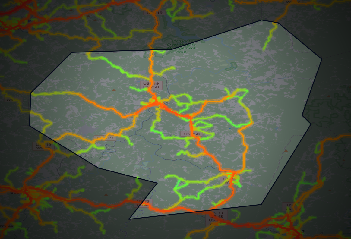 Traffic map of Barbour, West Virginia