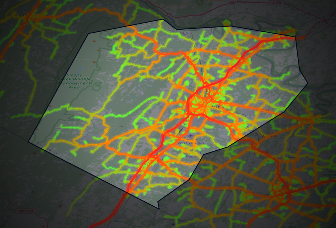 Traffic map of Berkeley, West Virginia