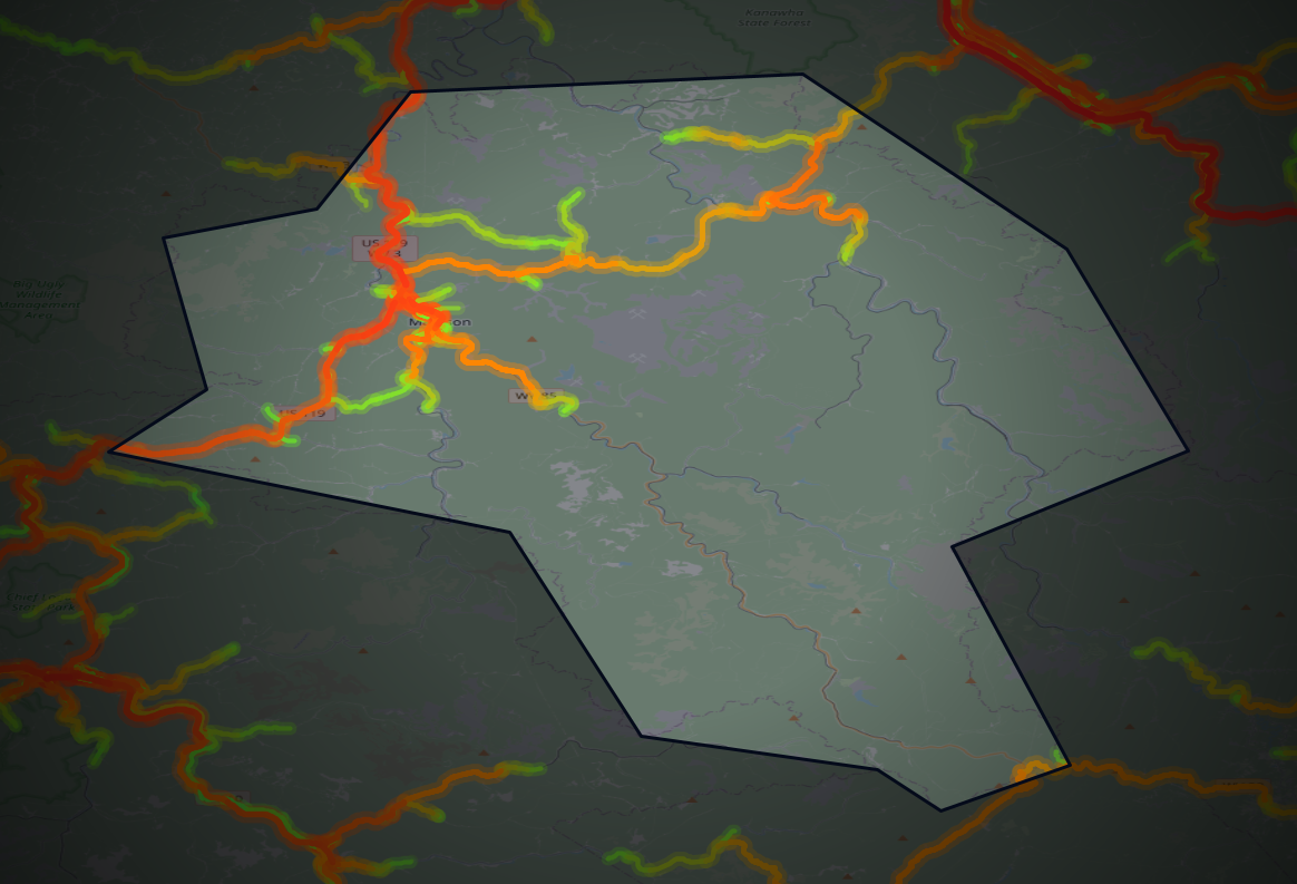 Traffic map of Boone, West Virginia