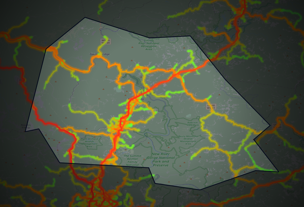 Traffic map of Fayette, West Virginia