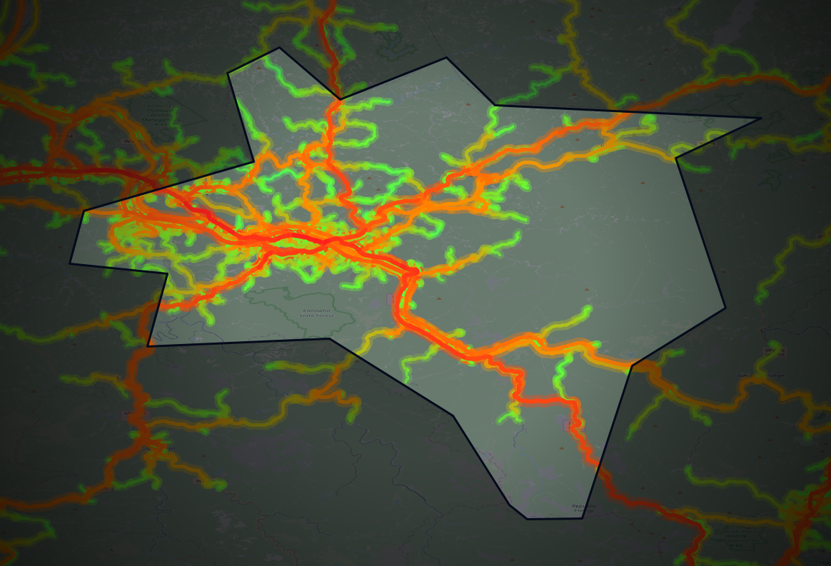 Traffic map of Kanawha, West Virginia