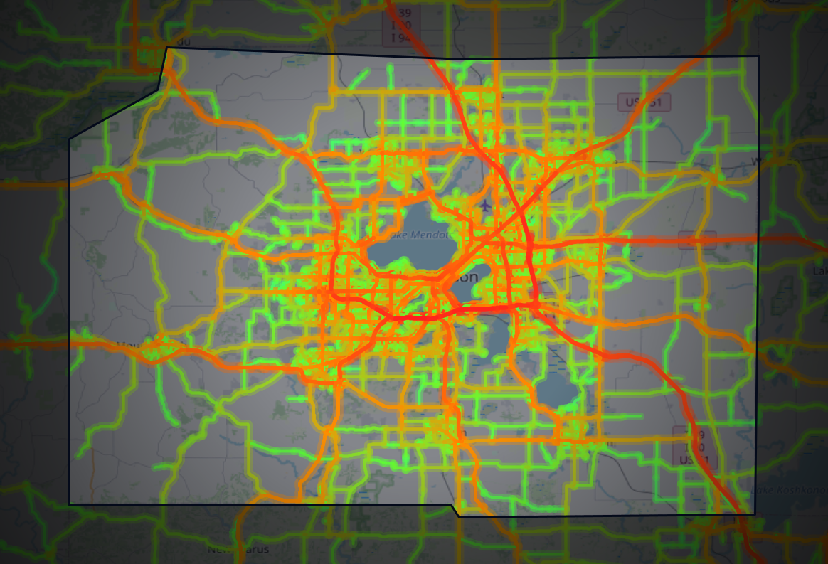 Traffic map of Dane, Wisconsin