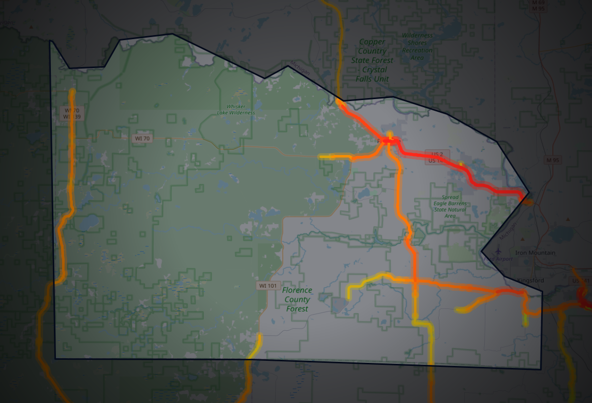 Traffic map of Florence, Wisconsin