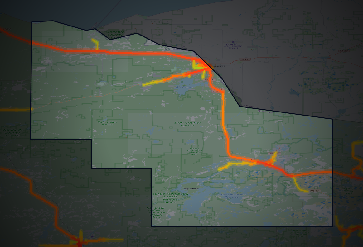 Traffic map of Iron, Wisconsin